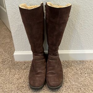 UGG Jillian Brown Suede Shearling Knee High Winter Riding Boots 1001958 Size 9.